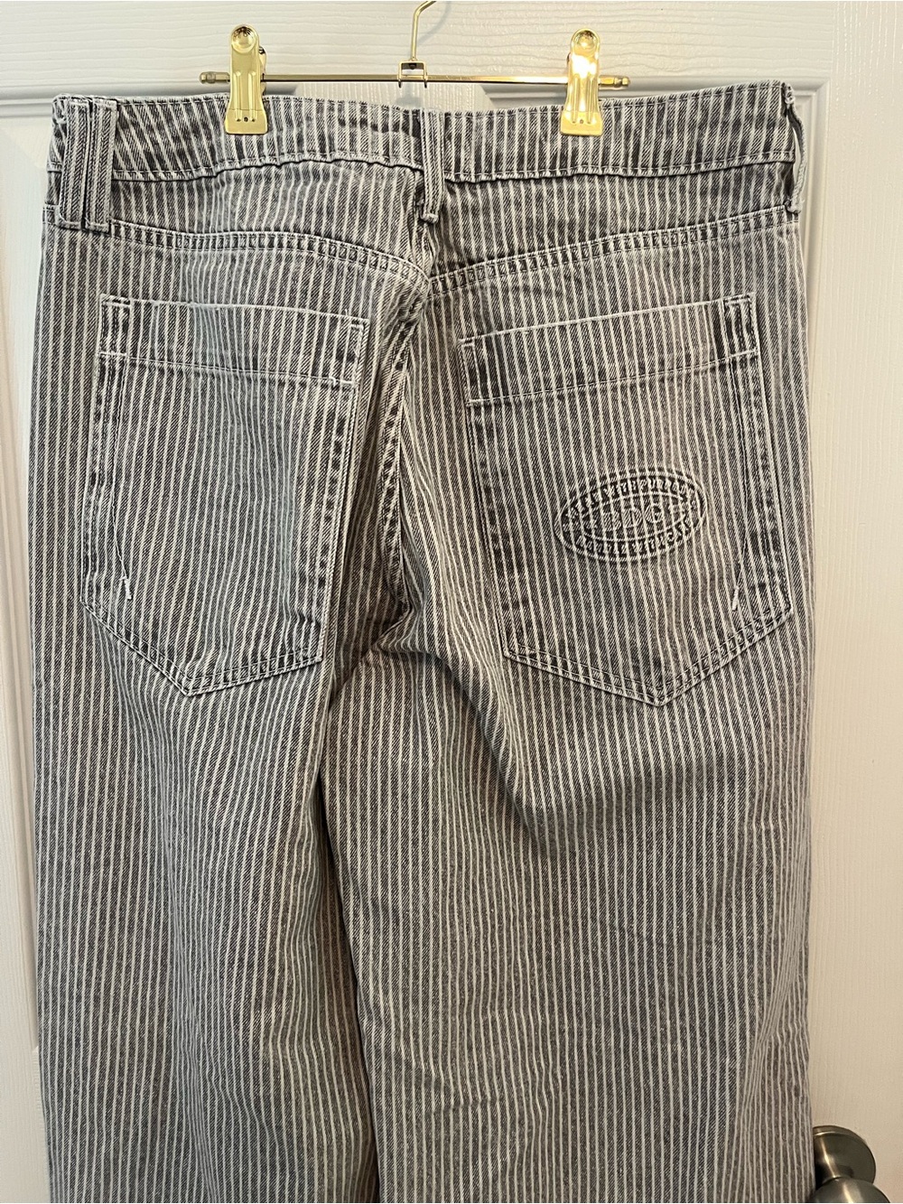 BDG Urban Outfitters Striped Wide Leg Jeans | Gray & White Carpenter Style - Picture 7 of 9